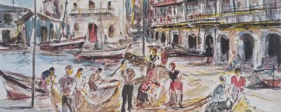 Berbes con marineros Rufino Peral 27x35 (VENDIDO) Berbes con marineros Rufino Peral 27x35 (VENDIDO)