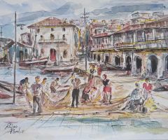 Berbes con marineros Rufino Peral 27x35 (VENDIDO) Berbes con marineros Rufino Peral 27x35 (VENDIDO)